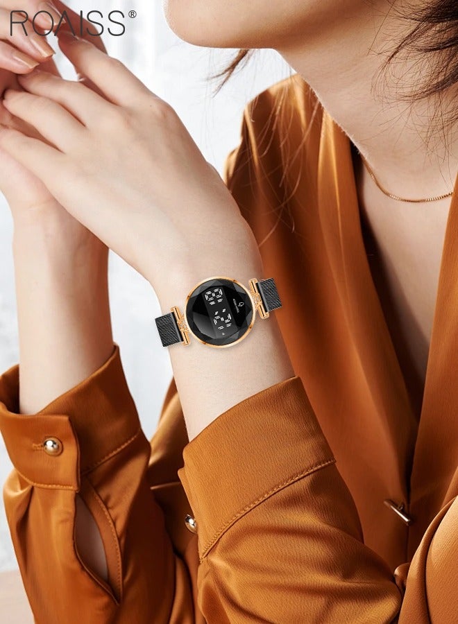 roaiss Women's LED Touch Screen Electronic Watch, Digital Display Round Dial, Multifunction Luxurious Waterproof Wristwatch as Gift for Women - Image 2