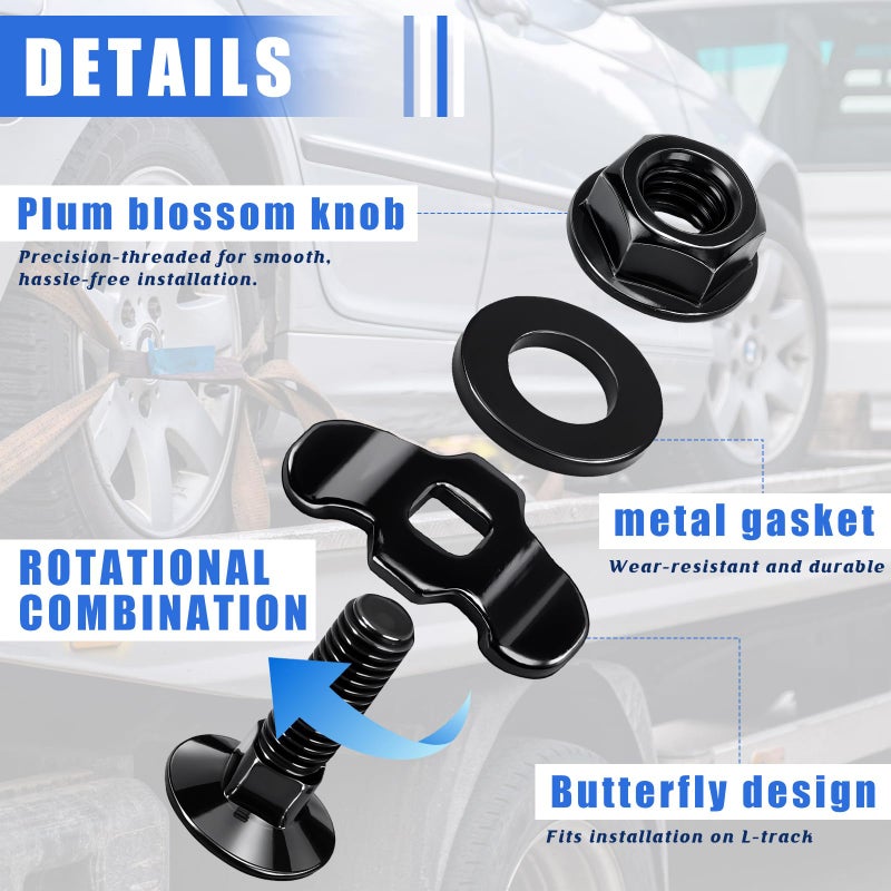 Frienda 12 Pcs L Track Double Stud Lug M8 x 30mm Tie Down Mounting Bolts for Heavy Duty Anchor Points Threaded Stud Fittings Accessories for Rv ATV Truck Bed Trailer Cargo Control Rails Black - Image 3