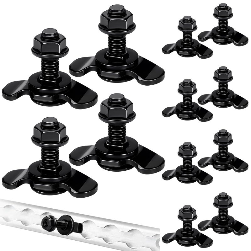 Frienda 12 Pcs L Track Double Stud Lug M8 x 30mm Tie Down Mounting Bolts for Heavy Duty Anchor Points Threaded Stud Fittings Accessories for Rv ATV Truck Bed Trailer Cargo Control Rails Black - Image 1