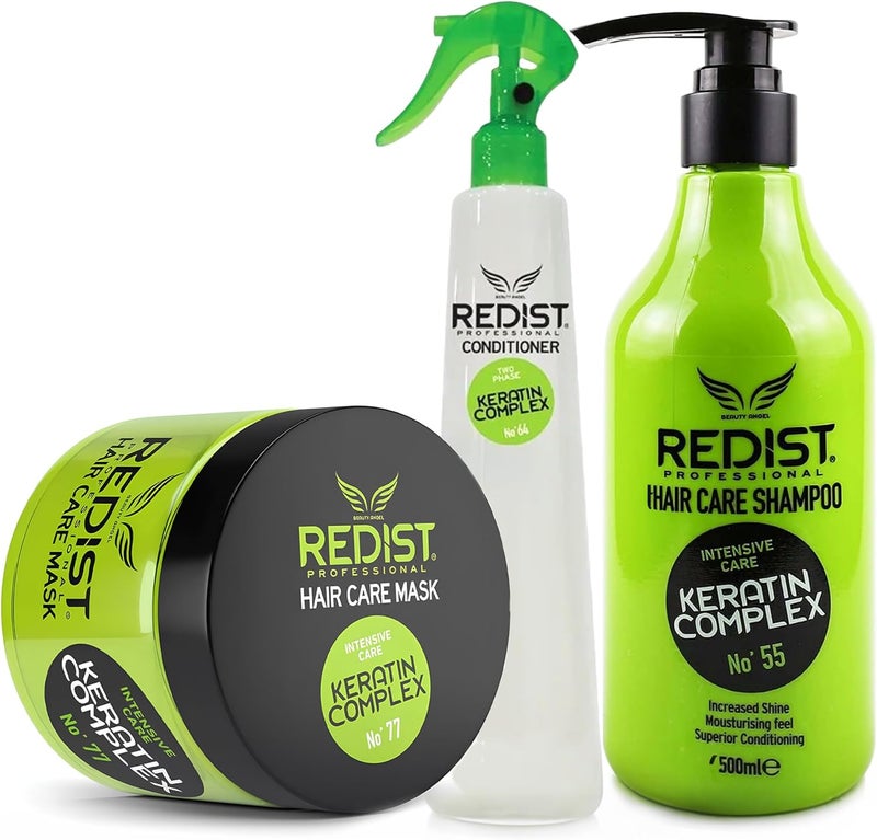 Redist Keratin Complex Shampoo 500ml Hair Mask 500ml Conditioner 400ml Repairs Strengthens Restores Shine Anti Breakage Frizz Control Reduces Dandruff Professional Set