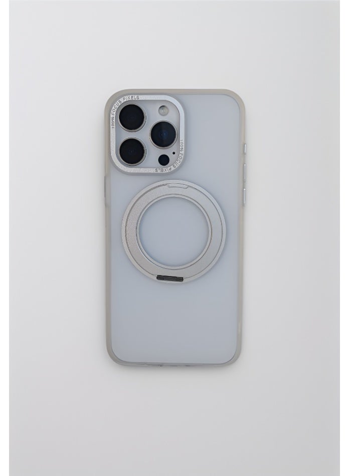 حافظة iPhone 15 Pro Max MagSafe المغناطيسية مع مسند قابل للتدوير معدني بزاوية 360 درجة، وحماية من السقوط من الدرجة العسكرية، ومضادة للاصفر، ومضاد للبصمة، وحافظة تصميم لوحة خلفية متجمدة ل Apple iPhone 15 Pro Max - Image 1