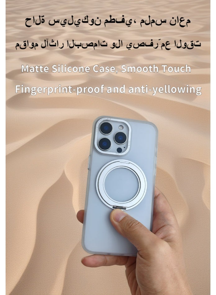 حافظة iPhone 15 Pro Max MagSafe المغناطيسية مع مسند قابل للتدوير معدني بزاوية 360 درجة، وحماية من السقوط من الدرجة العسكرية، ومضادة للاصفر، ومضاد للبصمة، وحافظة تصميم لوحة خلفية متجمدة ل Apple iPhone 15 Pro Max - Image 3