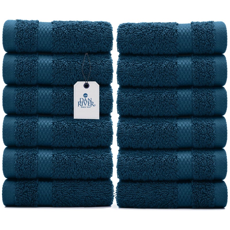 DAN RIVER DAN RIVER Premium Wash Cloths for Your Face 100 Cotton Washcloths 12 Pack 550 GSM Highly Absorbent Face Towels for Body Showering Bathroom 12x12 in Blue 