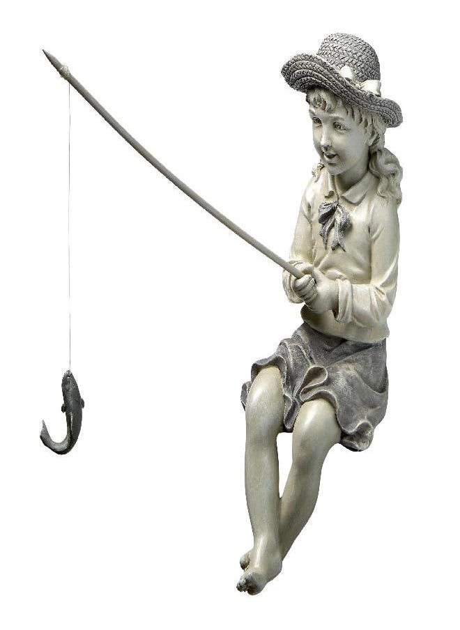 Design Toscano Design Toscano EU9305 Big Catch Fisherwoman Girl Fishing Garden Statue, 11 Inch, Two Tone Stone  - Image 2