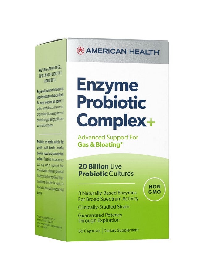AMERICAN HEALTH Enzyme Probiotic Complex Plus, 20 Billion Microorganisms - Clinically Studied Strain - Advanced Support for Gas & Bloating* - Non-GMO - 60 Capsules, 60 Total Servings