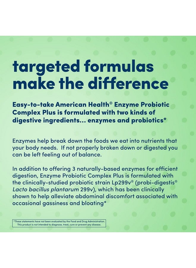 AMERICAN HEALTH Enzyme Probiotic Complex Plus, 20 Billion Microorganisms - Clinically Studied Strain - Advanced Support for Gas & Bloating* - Non-GMO - 60 Capsules, 60 Total Servings
