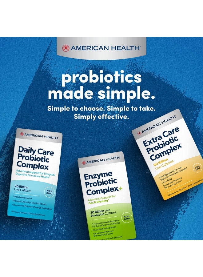 AMERICAN HEALTH Enzyme Probiotic Complex Plus, 20 Billion Microorganisms - Clinically Studied Strain - Advanced Support for Gas & Bloating* - Non-GMO - 60 Capsules, 60 Total Servings