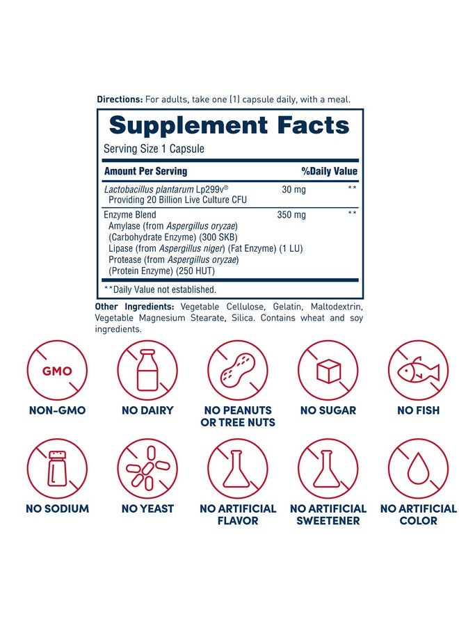 AMERICAN HEALTH Enzyme Probiotic Complex Plus, 20 Billion Microorganisms - Clinically Studied Strain - Advanced Support for Gas & Bloating* - Non-GMO - 60 Capsules, 60 Total Servings