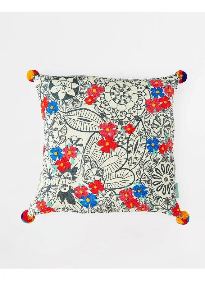 Chumbak Folk Doilie Crochet Cushion Cover, 16"