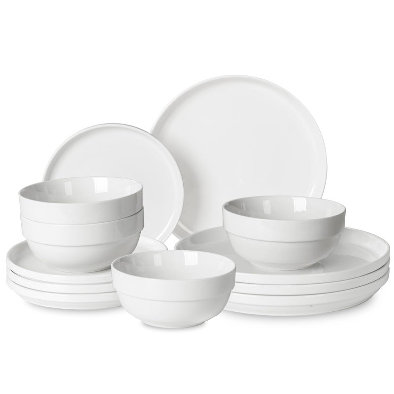 HAPPY KIT 12 Pieces Porcelain Dinnerware Set, Serving Plates and Bowls Set for 4, Chip and Scratch Resistant White Kitchen Dishware Sets, Thick-edge Non-slip Design - Image 1