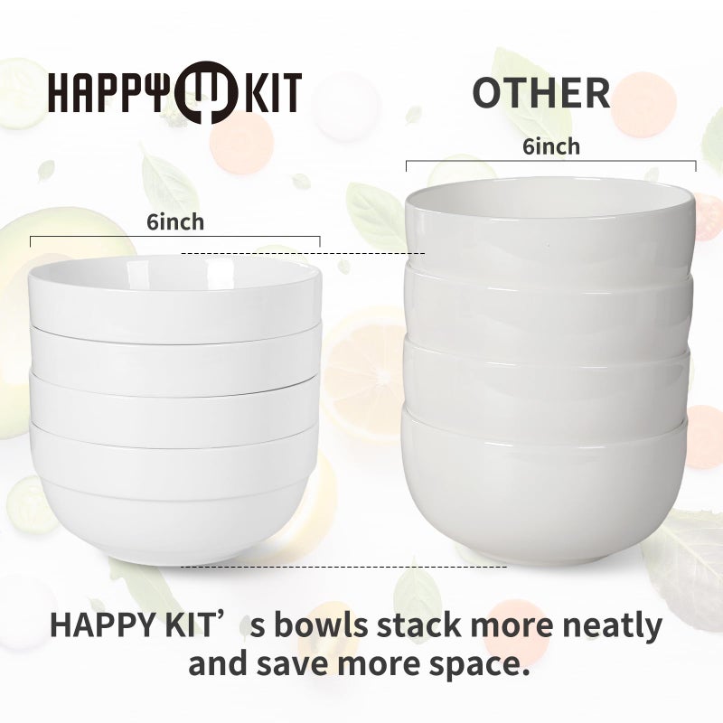 HAPPY KIT 12 Pieces Porcelain Dinnerware Set, Serving Plates and Bowls Set for 4, Chip and Scratch Resistant White Kitchen Dishware Sets, Thick-edge Non-slip Design - Image 2
