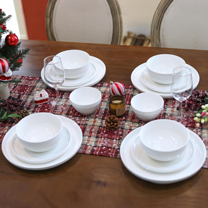 HAPPY KIT 12 Pieces Porcelain Dinnerware Set, Serving Plates and Bowls Set for 4, Chip and Scratch Resistant White Kitchen Dishware Sets, Thick-edge Non-slip Design - Image 5