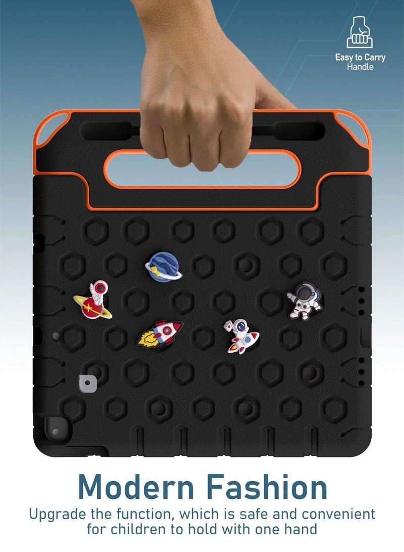 Moxedo Rugged Protective EVA Silicone Kids Case Cover, Shockproof DIY 3D Cartoon Pattern with Pencil Holder, Stand and Handle Grip Compatible for Apple iPad 2021 (9th Gen) 10.2 inch (Black/Orange) - Image 5