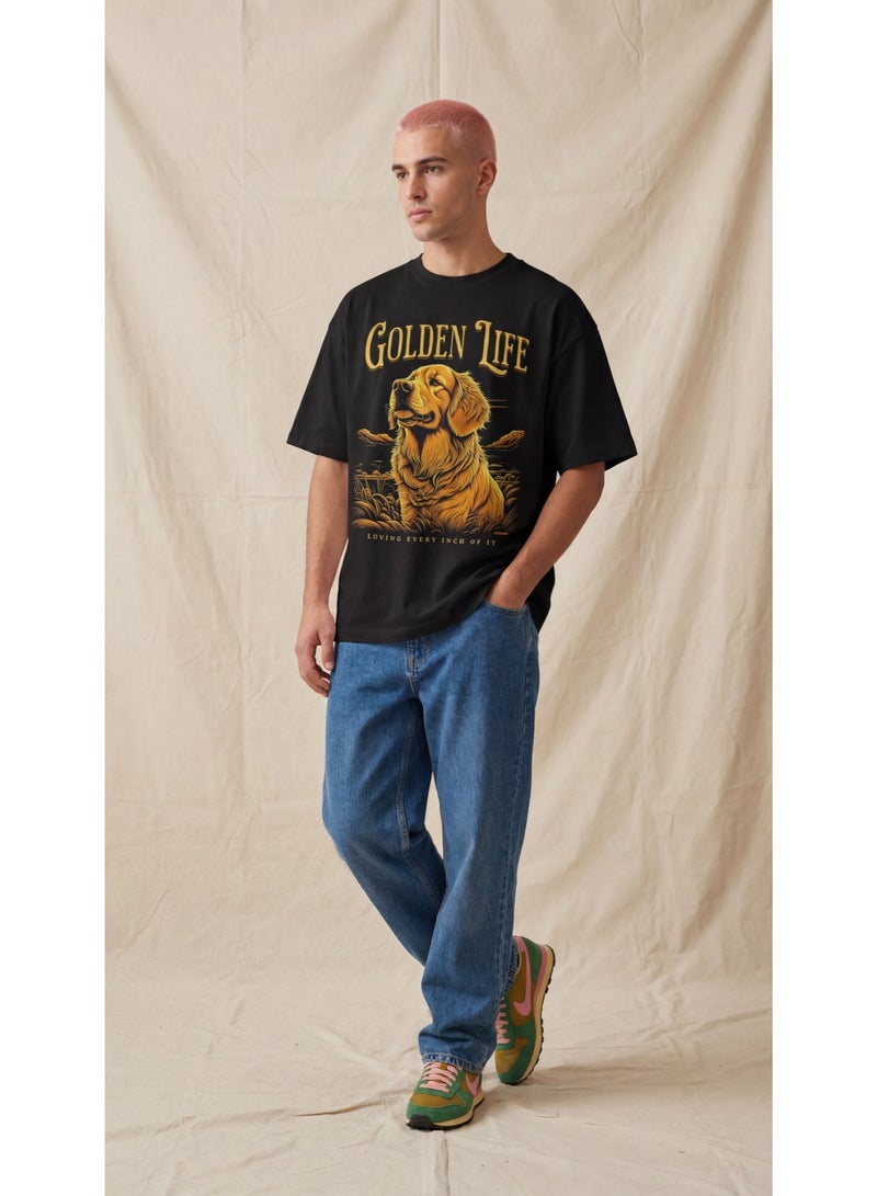 The Pet Movement Cotton Shirt | Relaxed Fit | Crew Neck | Heavy Duty Fabric | Soft, Breathable Fabric, Everyday, all season, Trendy| Black T-shirt | Pet Lover, Golden Life Dog Shirt - Image 1