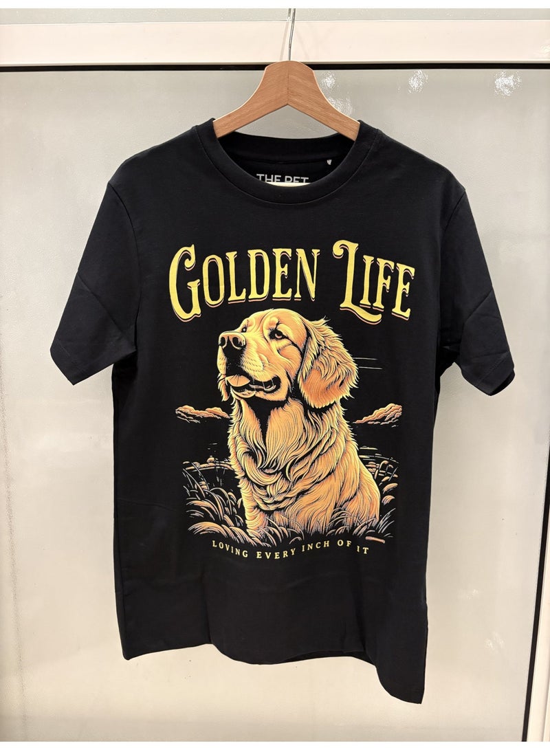 The Pet Movement Cotton Shirt | Relaxed Fit | Crew Neck | Heavy Duty Fabric | Soft, Breathable Fabric, Everyday, all season, Trendy| Black T-shirt | Pet Lover, Golden Life Dog Shirt - Image 3