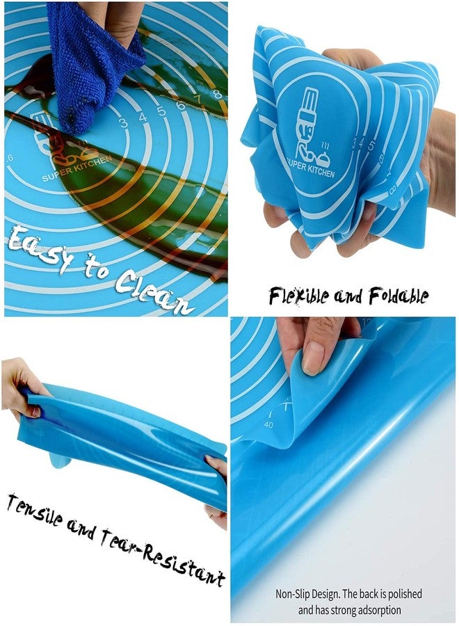 Roktry Silicon Stretchable Roti Mat Chapati Atta Kneading Mat Non - Stick Fondant Rolling Mat Non Slip Blue Table Sheet Baking Supplies for Bake Pizza Cake (Pack of 1) - Image 4