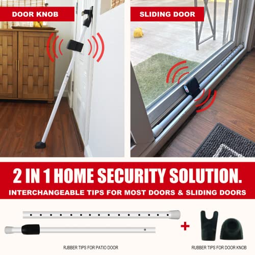SECURITYMAN 2-in-1 Door Security Bar with Alarm & Sliding Door Stopper Security Bar with 120db Loud Siren - Rugged Iron Rated for 400lbs, (Protects Against Scratches) New Model for Wider Compatibility - Image 2