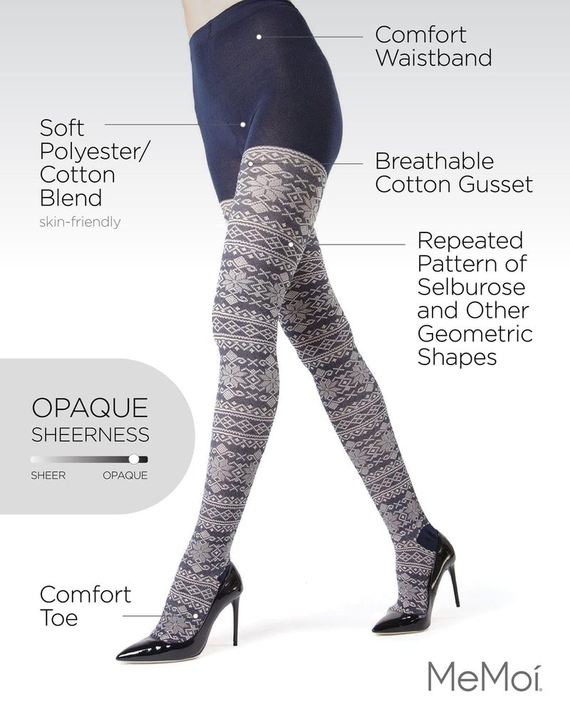 MeMoi Selbu Sky Geometric Sweater Tights Navy Blazer Small/Medium - Image 3