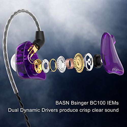 BASN in-Ear Monitor Headphones Dual Dynamic Drivers IEM Earphones Detachable MMCX Cable Musicians Earbuds Headphones (BC100 Purple, with no Mic) - Image 2