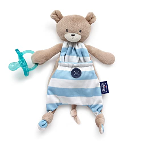 Chicco Pocket Buddies Soft Pacifier HolderLovey Soothing Plush Toy Animal 0m Blue Bear - Image 1