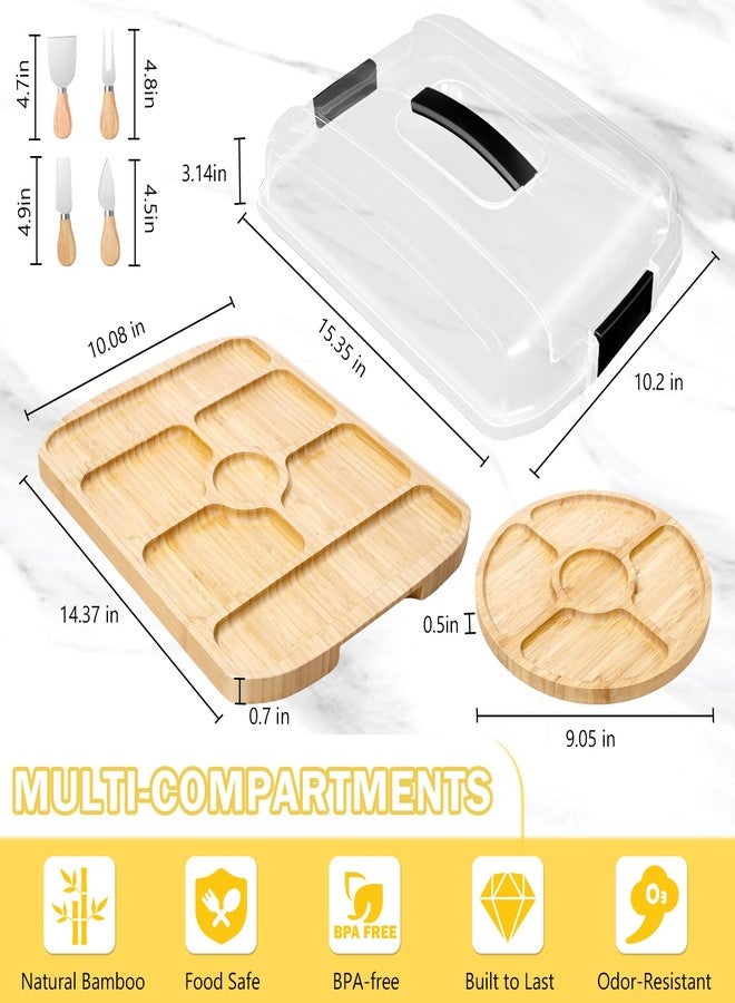 FuBegi Portable Charcuterie Board with Lid for Travel, Bamboo Charcuterie Board with Cover & 7 Compartments, Double Sided Cheese Board Serving Tray Charcuterie Platter Fruit Tray Gift Set for Party Picnic - Image 2