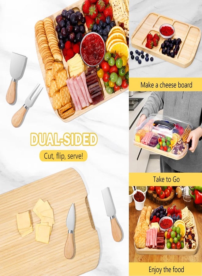 FuBegi Portable Charcuterie Board with Lid for Travel, Bamboo Charcuterie Board with Cover & 7 Compartments, Double Sided Cheese Board Serving Tray Charcuterie Platter Fruit Tray Gift Set for Party Picnic - Image 3