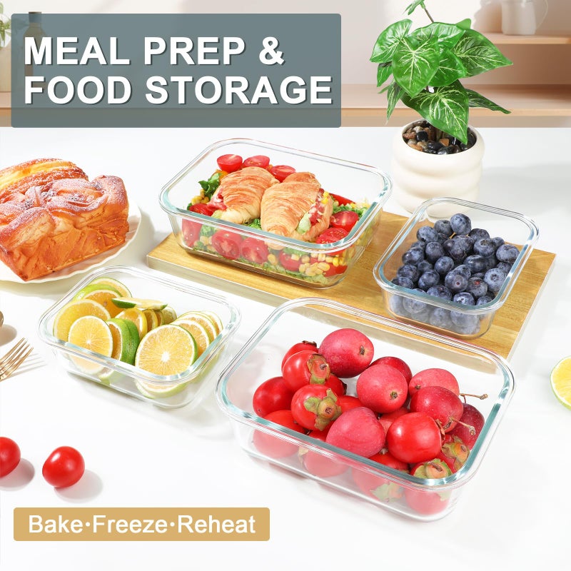 KOMUEE 52oz & 22oz Glass Food Storage Containers Set with Airtight Lids, BPA-Free, 4 Pack Meal Prep Containers for Baking, Serving - Freezer, Microwave, Oven, Dishwasher Safe - Image 5