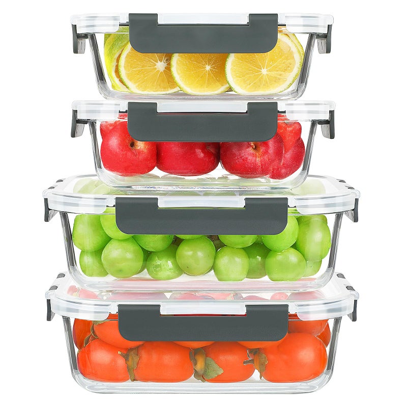 KOMUEE 52oz & 22oz Glass Food Storage Containers Set with Airtight Lids, BPA-Free, 4 Pack Meal Prep Containers for Baking, Serving - Freezer, Microwave, Oven, Dishwasher Safe - Image 1