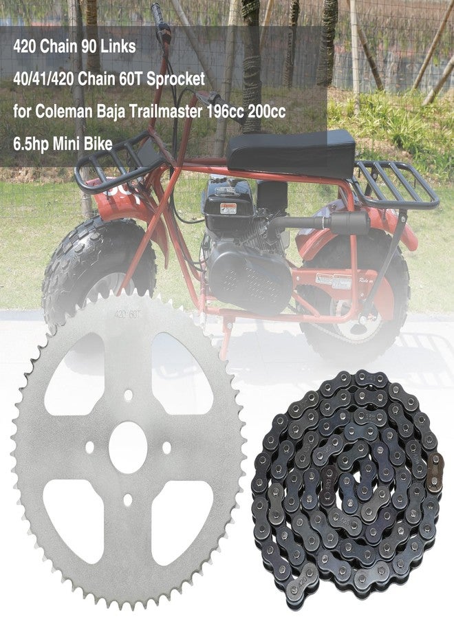 YOXUFA #40 41 420 Chain 60T Sprocket + 420 Chain 90 Links for Coleman CT200U BT200X CT200U-EX Baja Warrior Massimo Trailmaster MB165 MB200 Predator 212cc 196cc 200cc 6.5hp Powersports Mini Bike Parts - Image 2