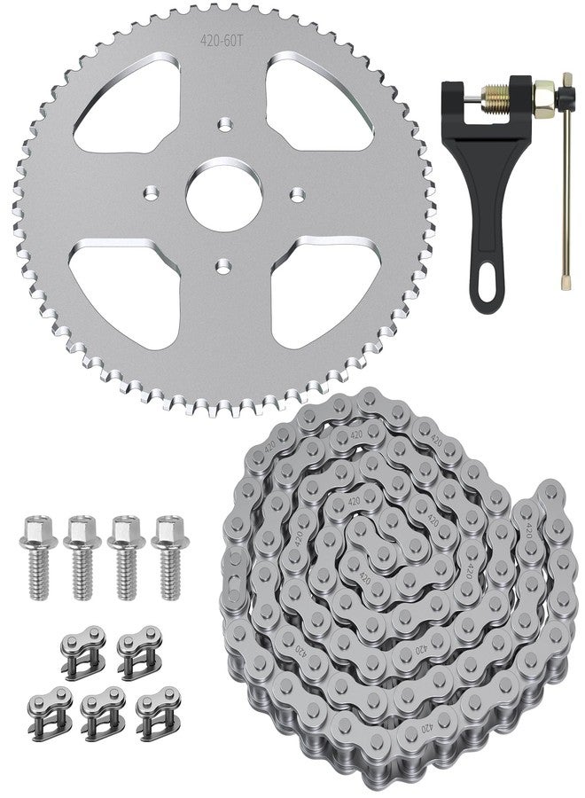 YOXUFA #40 41 420 Chain 60T Sprocket + 420 Chain 90 Links for Coleman CT200U BT200X CT200U-EX Baja Warrior Massimo Trailmaster MB165 MB200 Predator 212cc 196cc 200cc 6.5hp Powersports Mini Bike Parts - Image 1
