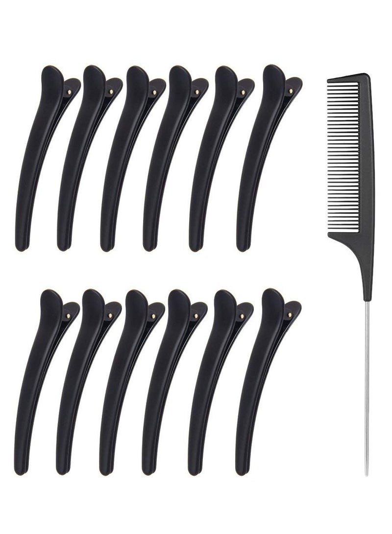 KHAJUL 12PCS Hair Sectioning Clips with 1PCS Professional Anti-Static Metal Tail Hair Comb, Makeup Hairdresser Clipsfor Styling of Women Girls, Hairdressing Salon Tool Set (Black) - Image 2