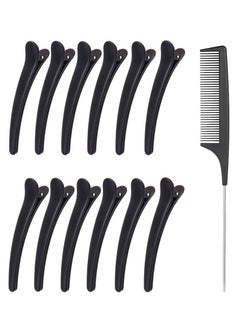 KHAJUL 12PCS Hair Sectioning Clips with 1PCS Professional Anti-Static Metal Tail Hair Comb, Makeup Hairdresser Clipsfor Styling of Women Girls, Hairdressing Salon Tool Set (Black)  - Image 1