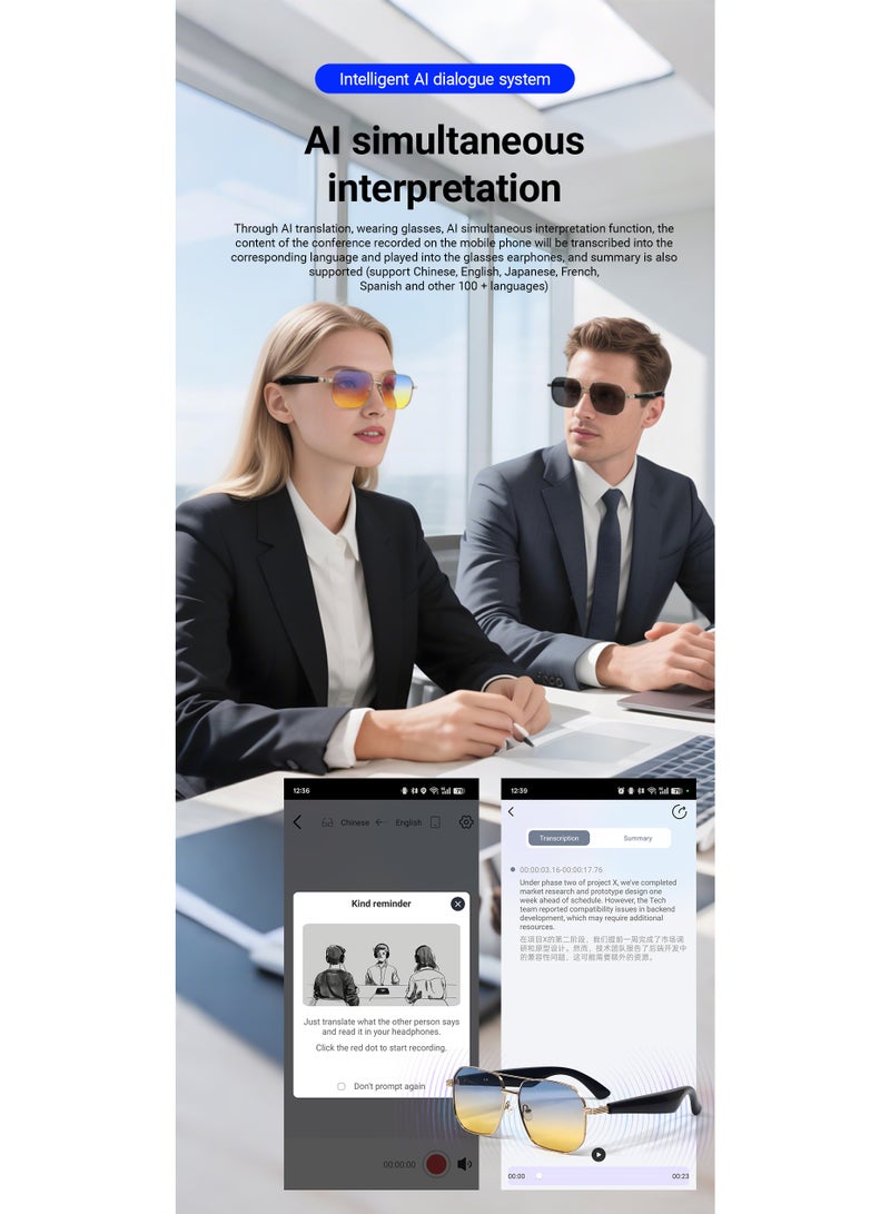 Ai Translation Bluetooth Glasses Multi-Language Real-Time Translation Glasses Listen To Music And Make Calls Smart Uv-Proof Sunglasses  - Image 5