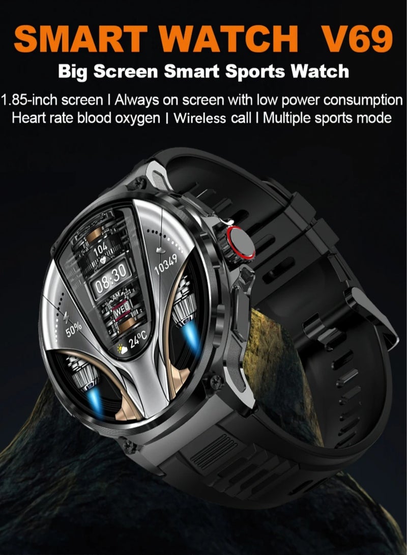 AROAQ V69 Smartwatch, 1.85 Inch Ultra HD Display Men Smartwatch, IP68 Waterproof Fitness Tracker Watch, Comfortable And Lightweight Smart Wristwatch With 100 Plus Exercise Modes, (1pc, Black) - Image 2