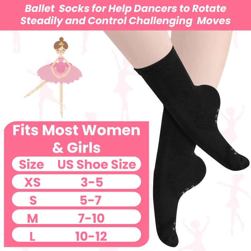Twistover Dance Non Slip Socks Dancing Socks with Spin Spot Compression Ankle Ballet Dance Stockings for Dancer Women Girls(Black,7-10) - Image 3