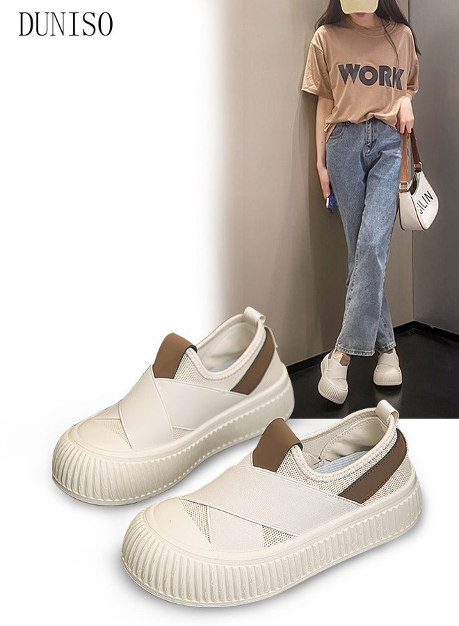 DUNISO Women's Fashion Flat Shoes Breathable Casual Student Sneakers Board Shoes for Outdoor Walking Shoes - Image 1