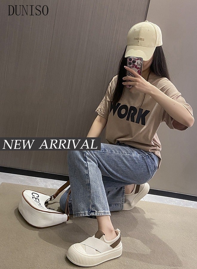 DUNISO Women's Fashion Flat Shoes Breathable Casual Student Sneakers Board Shoes for Outdoor Walking Shoes - Image 2