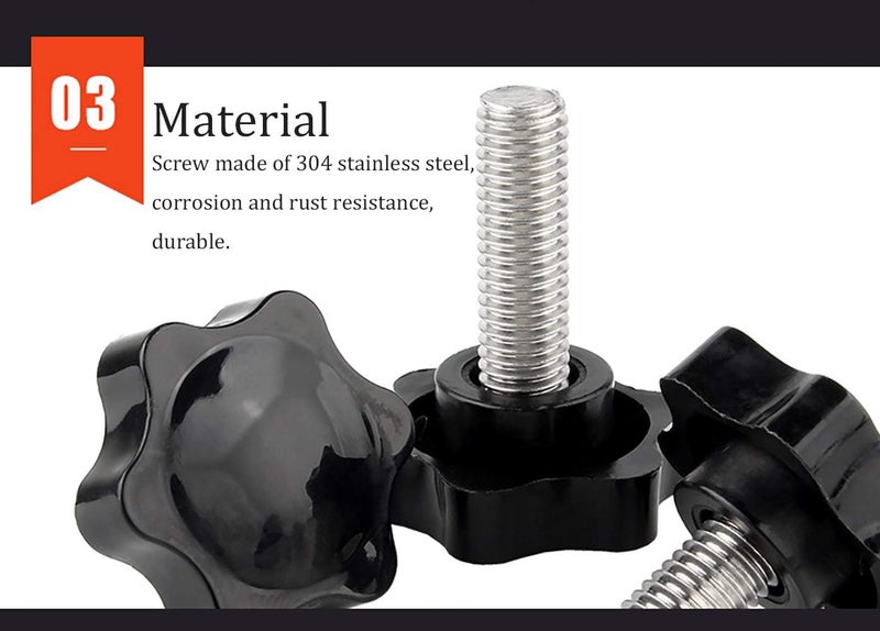 NACX M6 x 10mm Thread Clamping Knob, Thumb Screw, Star Hand Knob Tightening Screw Knob for Machinery, 15Pcs - Image 5