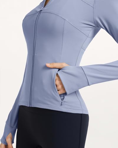 Locachy Women's Slim Fit Full Zip Athletic Running Sports Workout Jacket with Thumb Holes 01 Blue M - Image 5