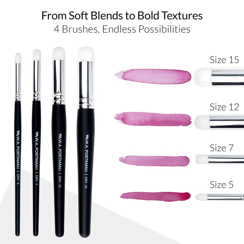 W.A. Portman WA Portman Blending Brush Set â€“ 4 Soft Synthetic Acrylic Blending Brushes for Dry Brush Miniature Painting â€“ Durable & Ideal for Smooth Transitions in Pastels, Charcoal, Watercolor, Ink & Acrylics - Image 2