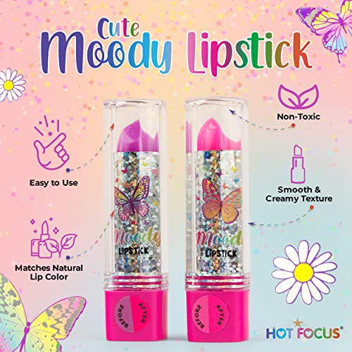 Hot Focus Toddler Makeup Kit Girls Makeup Kit with Mood Change Lipsticks and Colorful Eyeshadow Palette KidFriendly Washable Little Girl Makeup Pretend Play Set Applicator Included - Image 5
