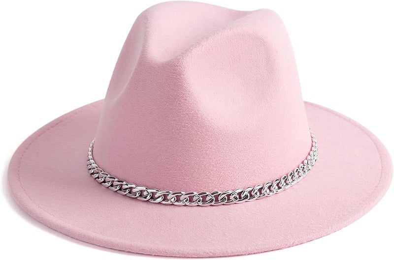 Gossifan Women Men Wide Brim Fedoran Hat with Chain Belt Buckle - Image 1
