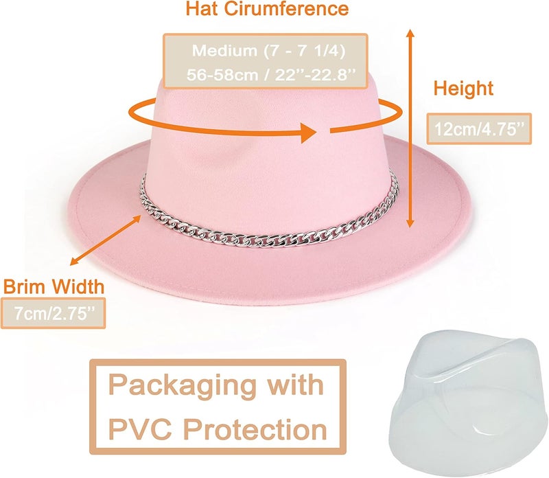 Gossifan Women Men Wide Brim Fedoran Hat with Chain Belt Buckle - Image 3