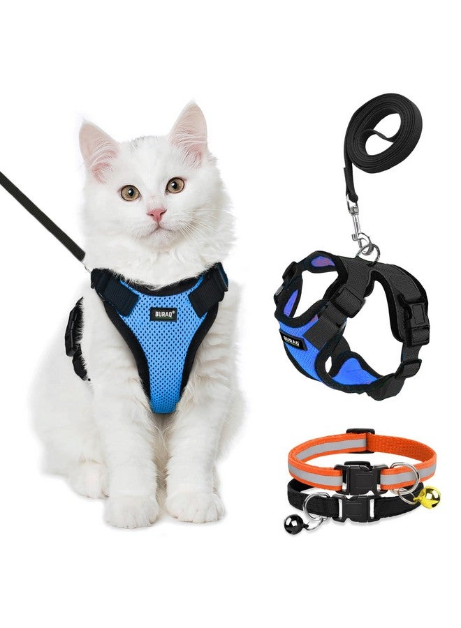 Buraq Pets Escape Proof No Pull Cat Harness with Leash for Outdoor, Walking, Air Mesh Fabric, Easy Control, Adjustable & Durable Cat Leash (S, Blue) - Image 1