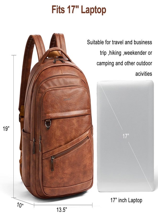 LATMAP 43L Backpack for Women:Vegan Leather Backpack fits 17" Laptop Fashion Computer Trave Bag for Work Casual, Brown, Medium, Classic - Image 3