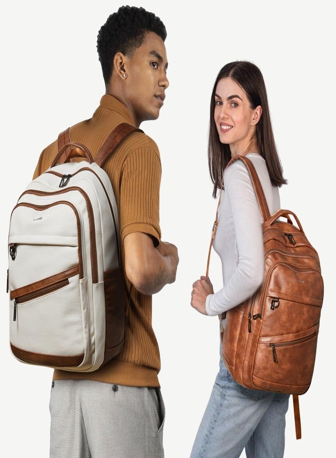 LATMAP 43L Backpack for Women:Vegan Leather Backpack fits 17" Laptop Fashion Computer Trave Bag for Work Casual, Brown, Medium, Classic - Image 2