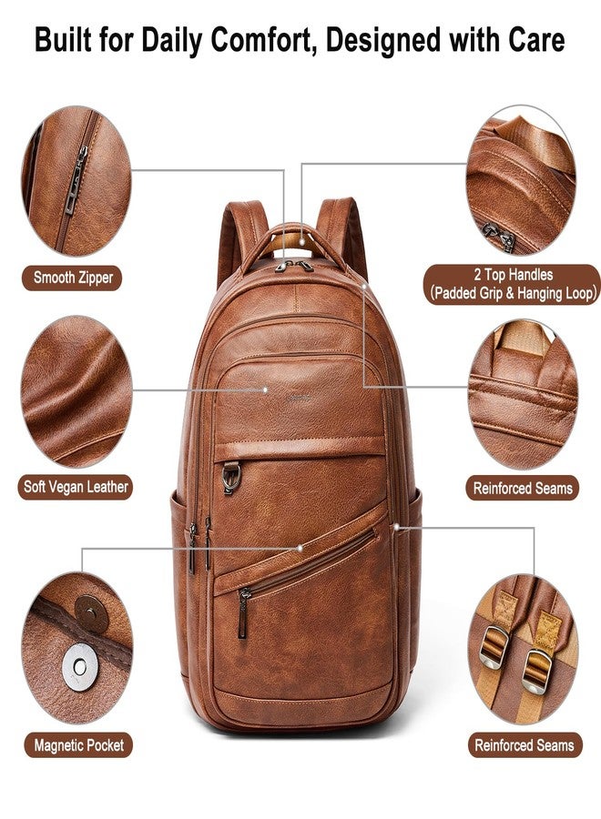 LATMAP 43L Backpack for Women:Vegan Leather Backpack fits 17" Laptop Fashion Computer Trave Bag for Work Casual, Brown, Medium, Classic - Image 5