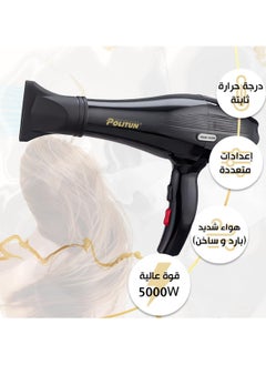 Hair Dryer Professional - 5000 Watts, Fast Drying, Salon Smooth, Powerful Motor, 3 Temperature Settings, 2 Speeds, Detachable Air Concentrator, with 3 attachment, PT-V5
