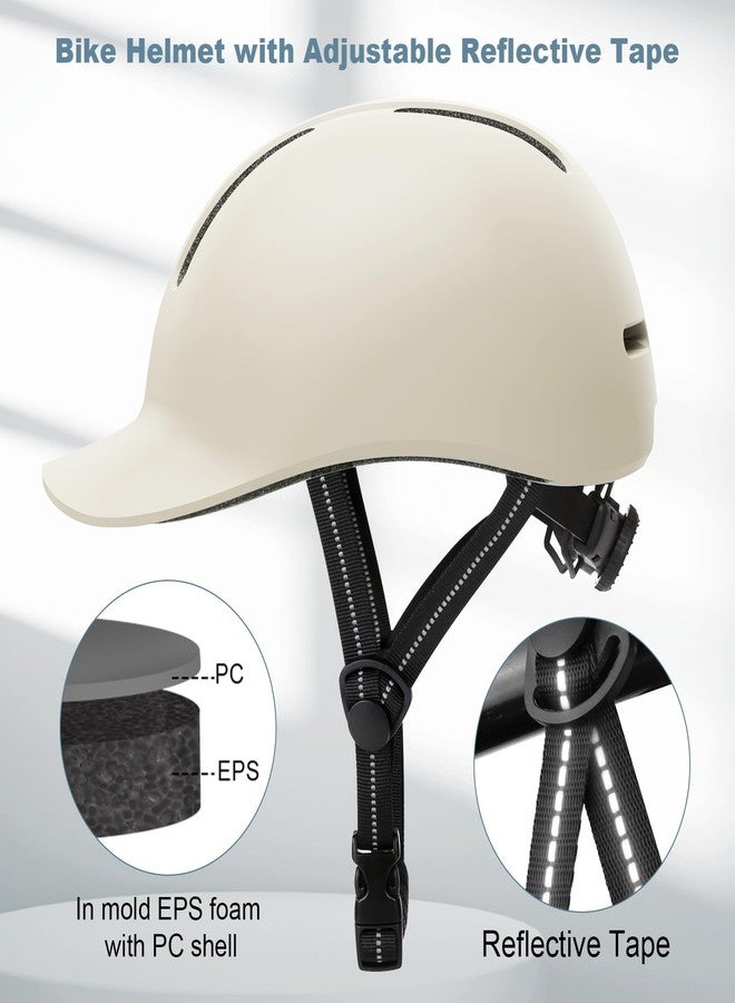Shinmax Bike Helmet - Lightweight Adjustable Baseball Cap Style Cycling Helmet with Long Visor, Reflective Strip, for Urban Commuter, Mountain & Road Biking (Ivory, Medium:54-58cm) - Image 2