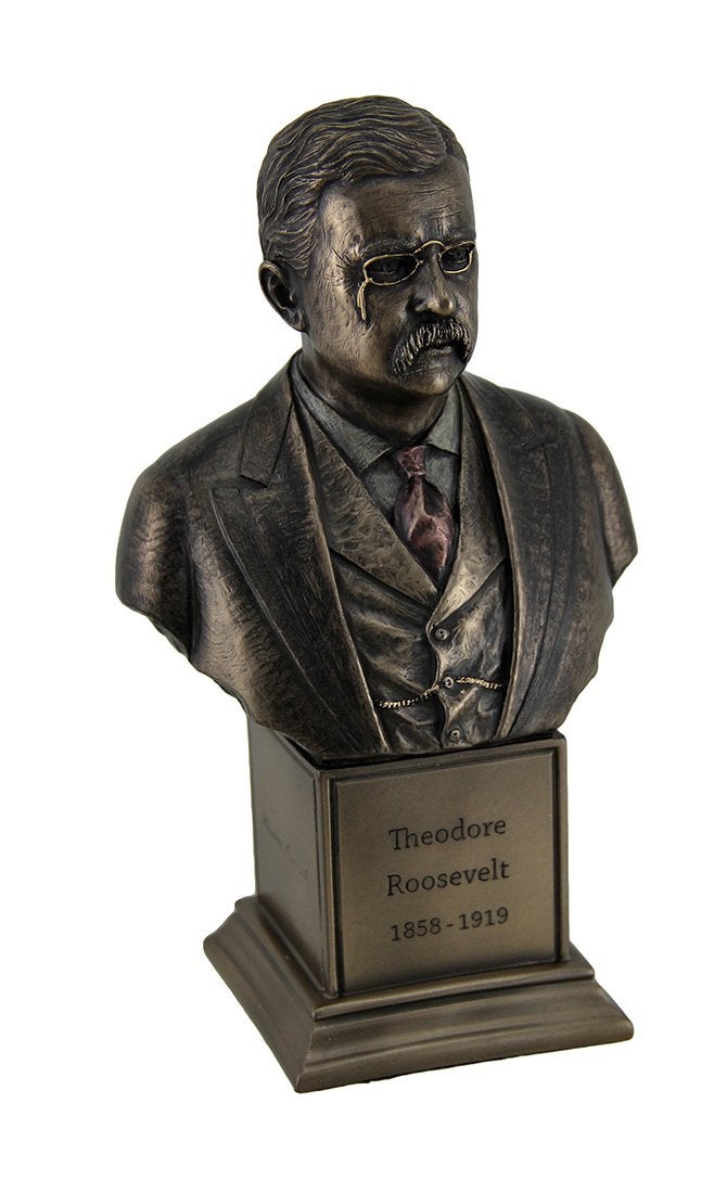 Veronese Design Veronese Design 7 1/2"" Tall Theodore Roosevelt bust on Inscribed Plinth Cold Cast Resin Antique Bronze Finish  - Image 1